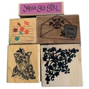 Wood-Mounted Rubber Stamps Assorted Designs Craft Lot You Go Girl & More